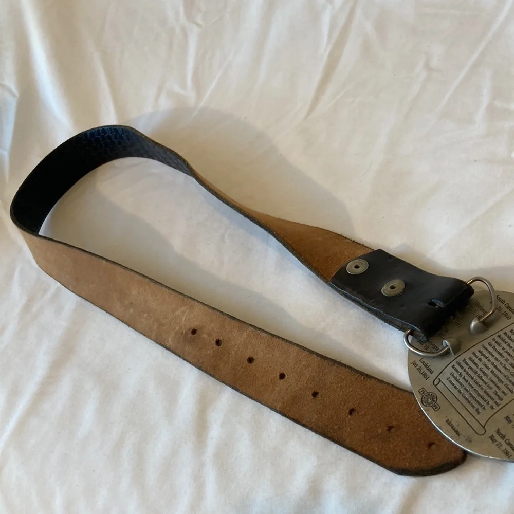 Vintage SC Confederate State History Belt & Buckle Black Leather, 1999